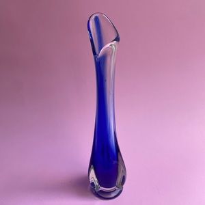 Blue art glass bud vase